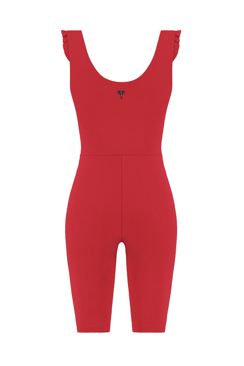 CARLA - BIKER LENGTH JUMPSUIT W/ SHOULDER RUFFLES - 10